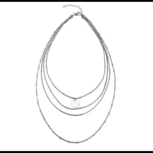 Boutique Multi-layered Coin Necklace Simple Style Silver Color - Picture 4 of 5